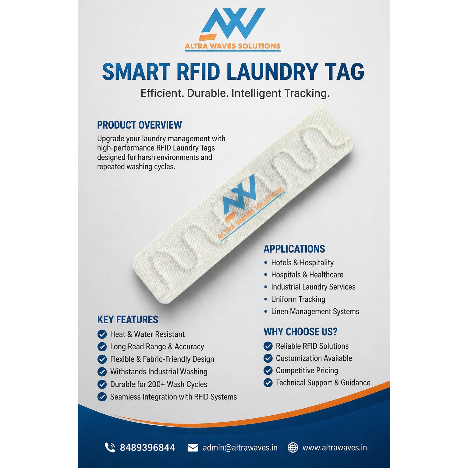 RFID laundry tag attached to linen for industrial laundry tracking